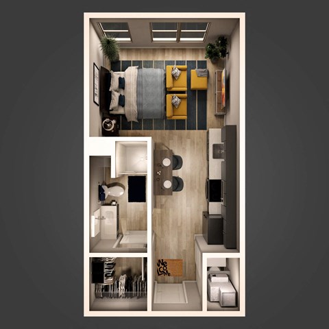 Floor plan for studio, 1 bath, 419 sqft